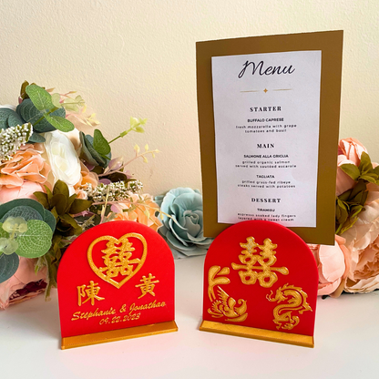 Custom Chinese Last Names Double Happiness Table Number Holders