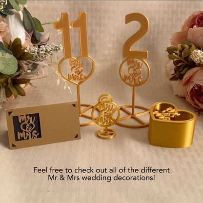 Gold Mr & Mrs Table Numbers (Heart Version)