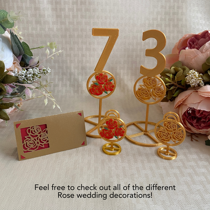 Gold Red Rose Table Numbers