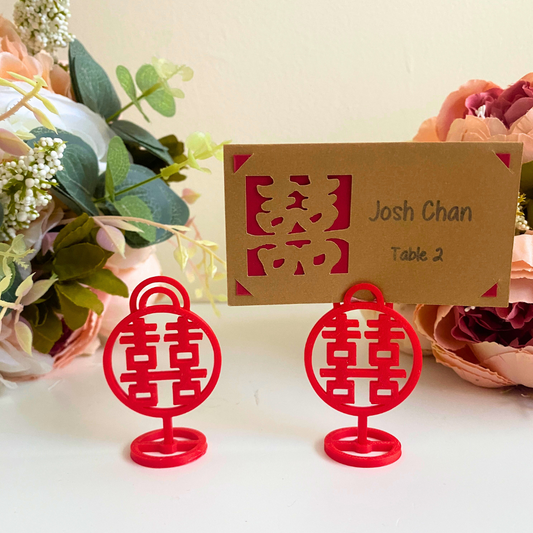 Red place Card Holders with double happiness symbol used for Chinese weddings