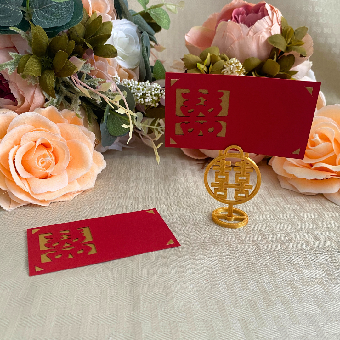 Red Double Happiness Place Cards, Flat Version