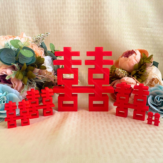 3D printed red double happiness signs for Chinese weddings, comes in a variety os sizes