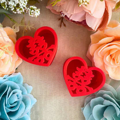 Red double happiness wedding favor box in the shape of a heart used for Chinese weddings