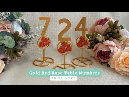 Gold Red Rose Table Numbers