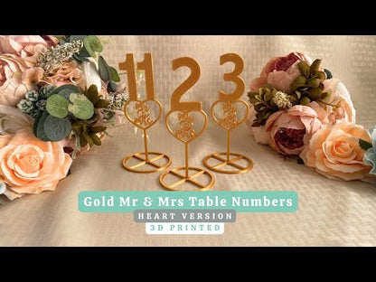 Gold Mr & Mrs Table Numbers (Heart Version)